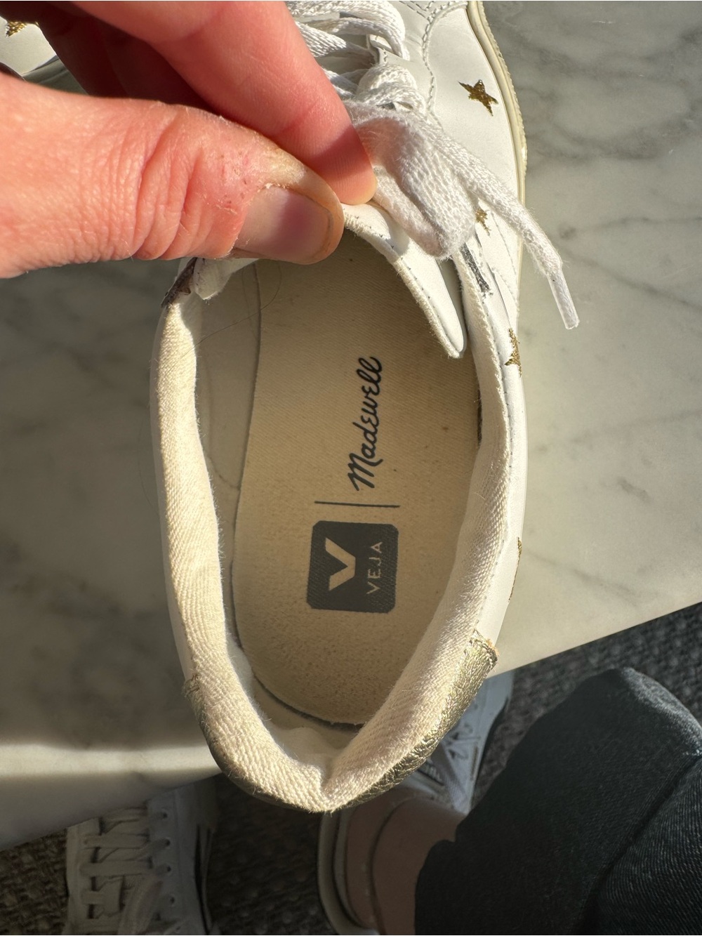 MADEWELL X VEJA Esplar Low Sneakers Embroidered Stars White w Gold Stars Size 6 - Picture 7 of 9